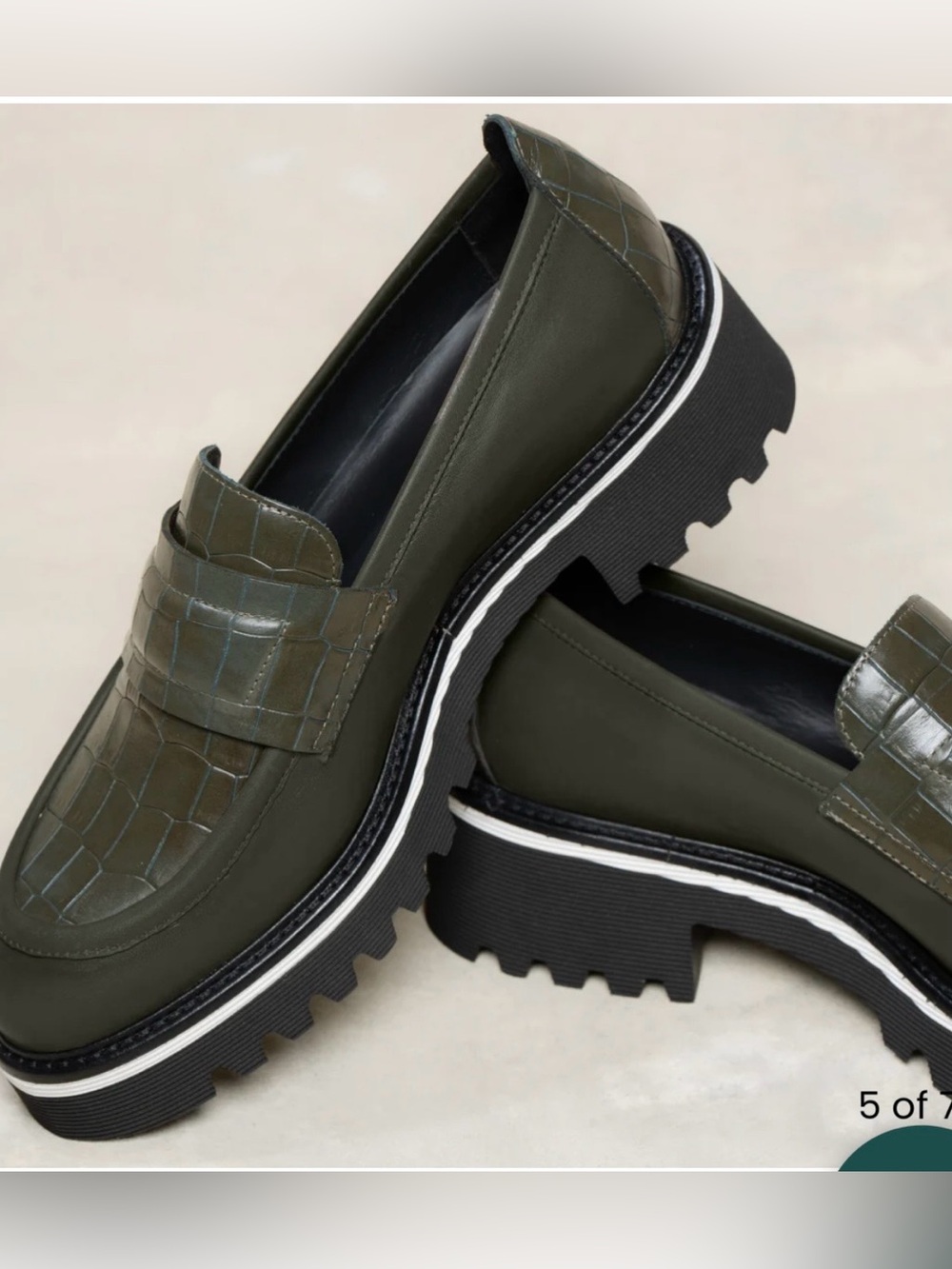 NIB M.Gemi Croc-Embossed Olive Green Leather Lug Sole Italian Loafers US11 - Picture 8 of 13